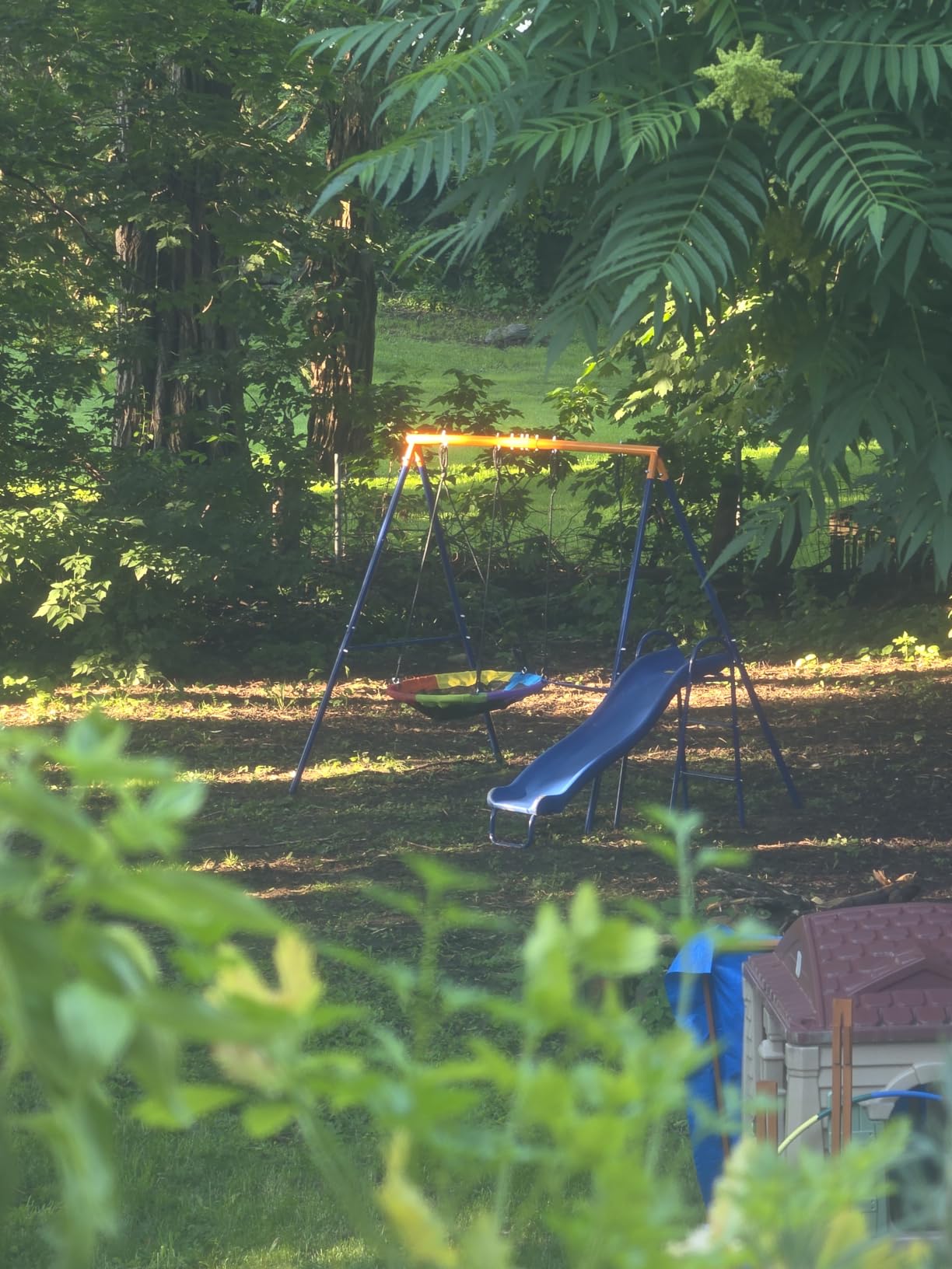 Lunafun Swing Set for Backyard with Kids Slide 440lbs Heavy-Duty Metal A-Frame 1 Saucer Swing Seat 1 Swings Seat & 1 Slide customer photo 1