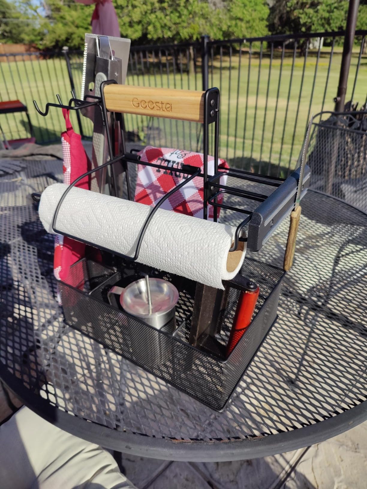 Geesta Grill Caddy for Outdoor Grill, BBQ Picnic Camping Caddy with Paper Towel Holder & Magnetic Tool Holder, Condiment Storage Utensil Kitchen Organizer for RV Camper, Tailgate Accessories customer photo 1