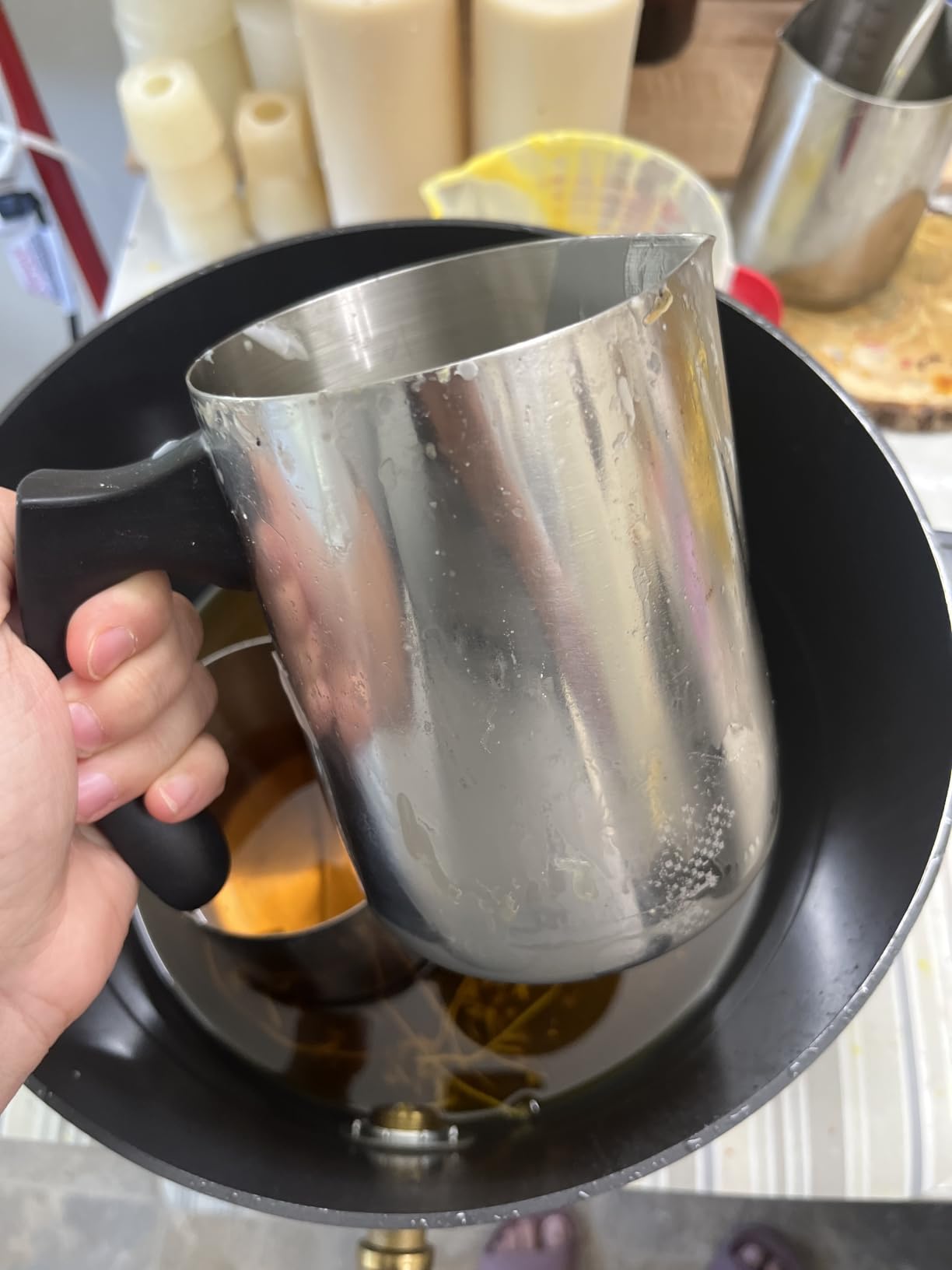 Candle Making Pouring Pot, 32oz Stainless Steel Wax Melting Pot with Heat-Resistant Handle, Double Boiler Candle Making Pitcher with Dripless Pouring Spout Design customer photo 1
