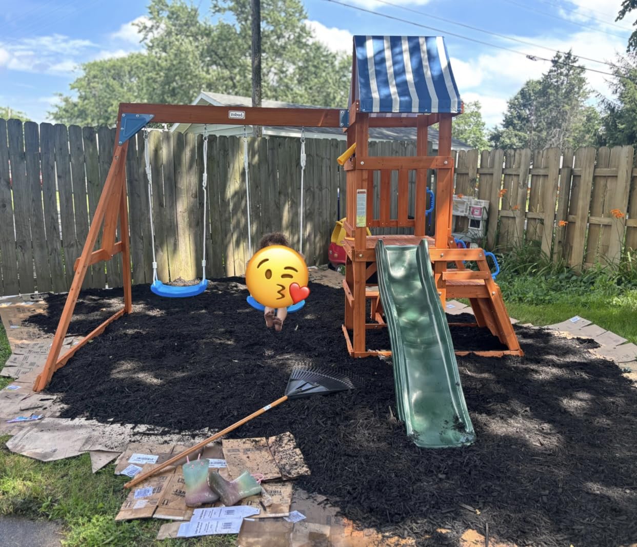 ROBOTIME Wooden Swing Set for Backyard, All-in-One Kids Outdoor Play Equipment with Swings, Slide, Climbing Rope Ladder, Outdoor Swing Playset for Kids Ages 3-10 customer photo 1