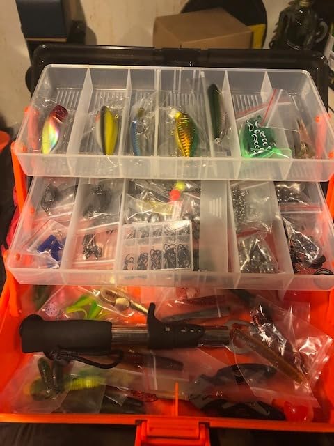 PLUSINNO Large 3 Layers Fishing Tackle Box Lures Kit with Tackle Included | Gifts for Men Kids Starter Kits, Portable Fishing Gear, 6X Larger Space, 16 Proven Rigs, for Bass Trout Freshwater, 415Pcs customer photo 1
