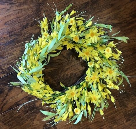 Sggvecsy Spring Wreaths for Front Door 21 Inches Artificial Forsythia Flower Wreath Summer with Yellow Daisy Lavender Green Leaves Silk Floral for Wall Home Indoor Outdoor Decor customer photo 2