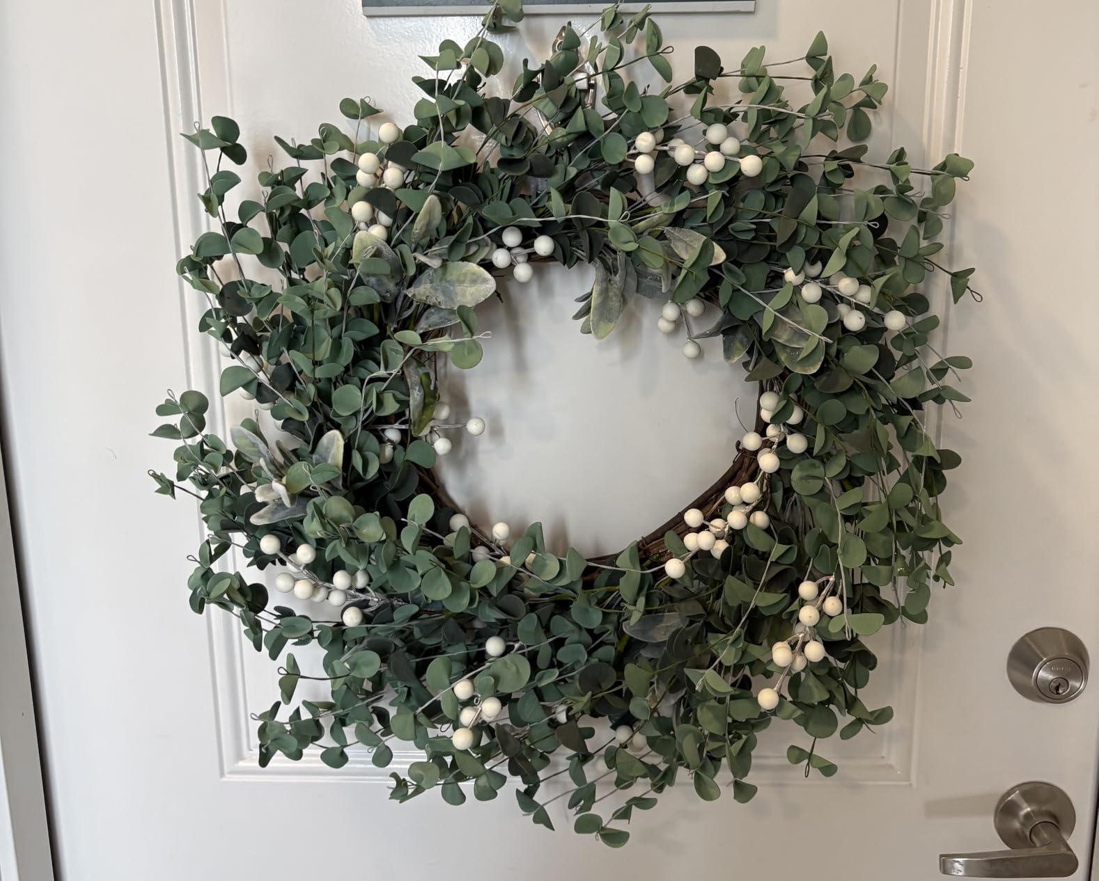 Sggvecsy Artificial Greenery Leaves Wreath for Front Door 22 Inch Greenery Boxwood Wreath with Flocked Lambs Ear White Berries for Spring Summer Farmhouse Wall Home Indoor Outdoor Decor customer photo 1