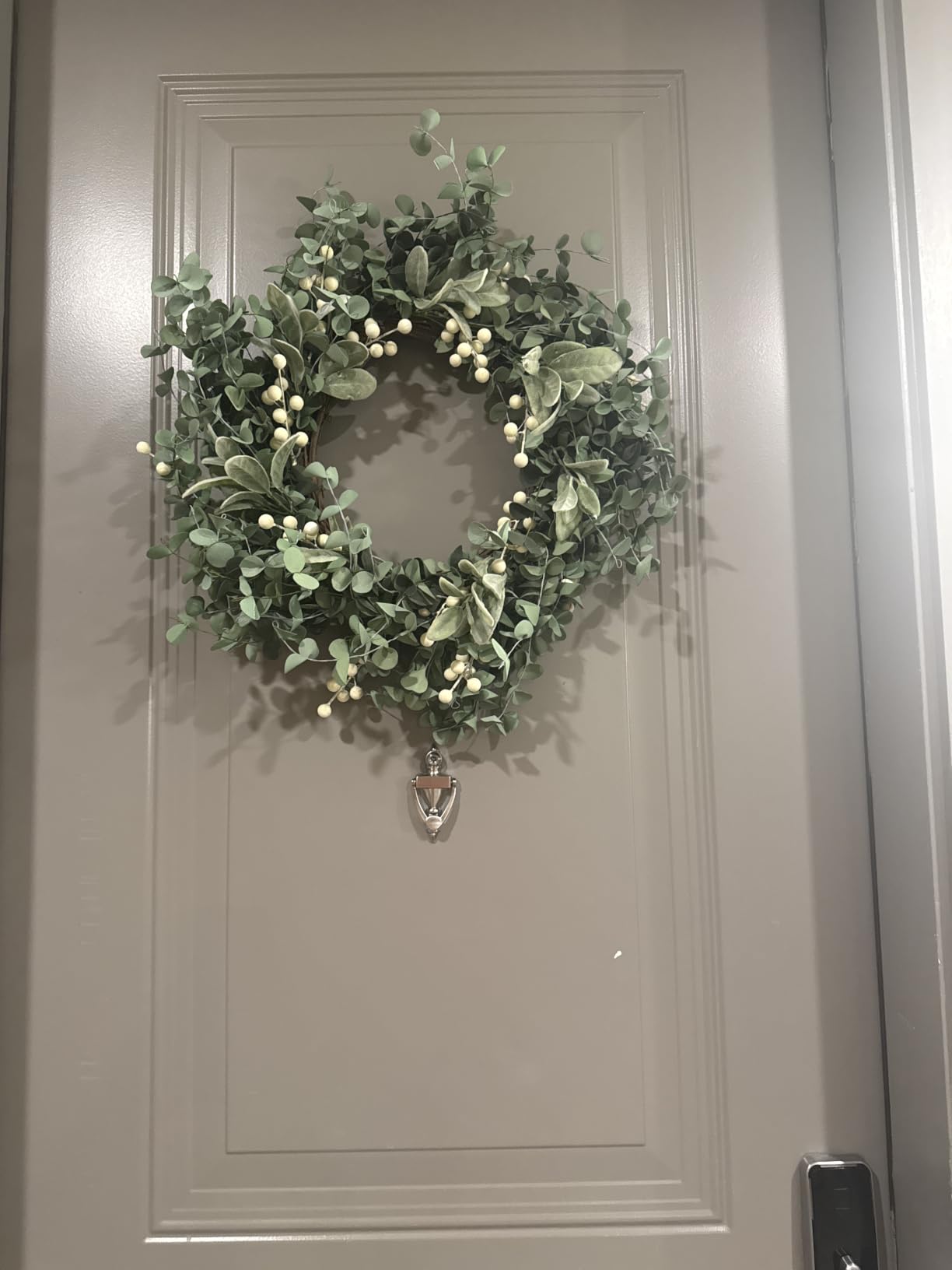 Sggvecsy Artificial Greenery Leaves Wreath for Front Door 22 Inch Greenery Boxwood Wreath with Flocked Lambs Ear White Berries for Spring Summer Farmhouse Wall Home Indoor Outdoor Decor customer photo 2