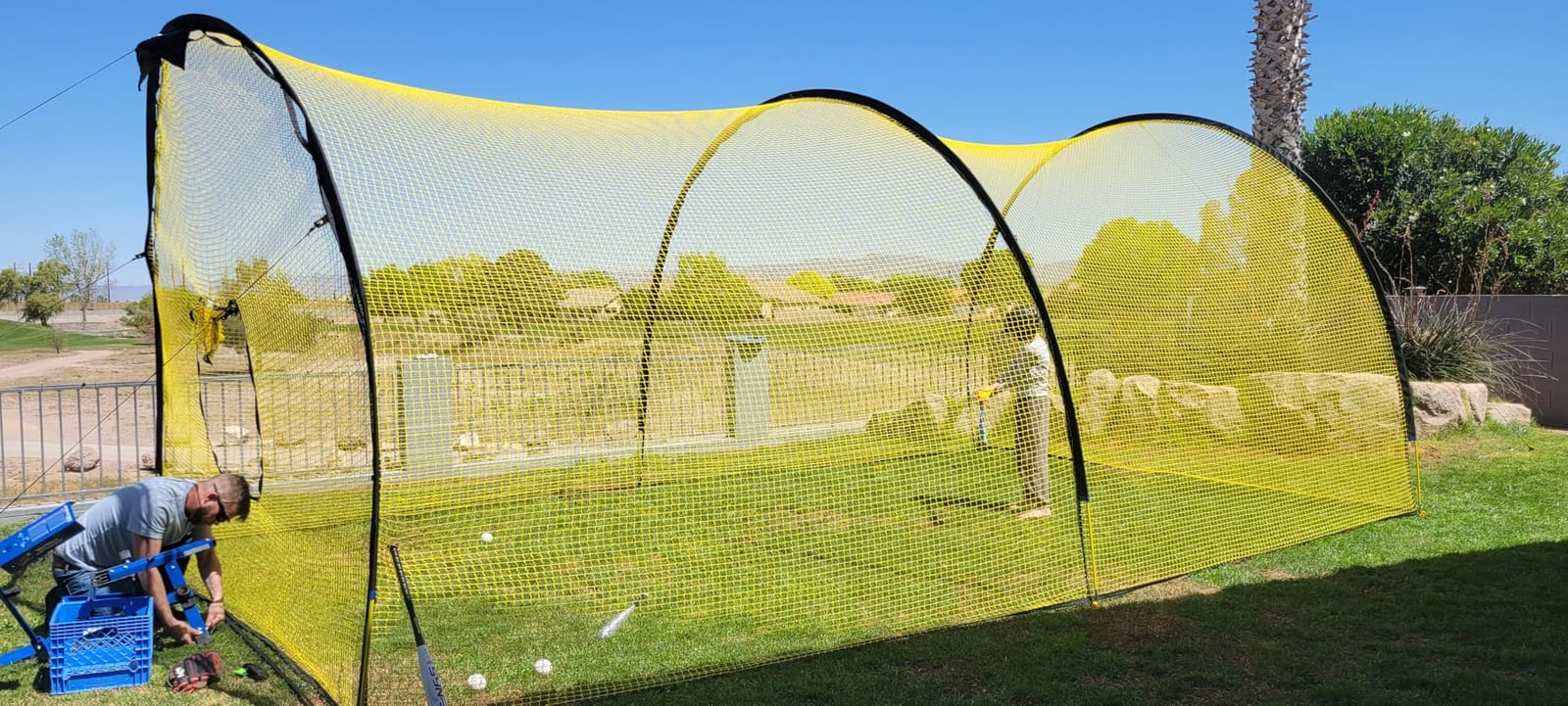 Apex Sports Portable 22ft x 12ft x 8ft Baseball & Softball Batting Cage with Pitching Machine Hole, 3ply 1.25'' Yellow Netting, Secure Steel Poles, 12.7MM Fibreglass Poles, Carry Bag Included customer photo 1