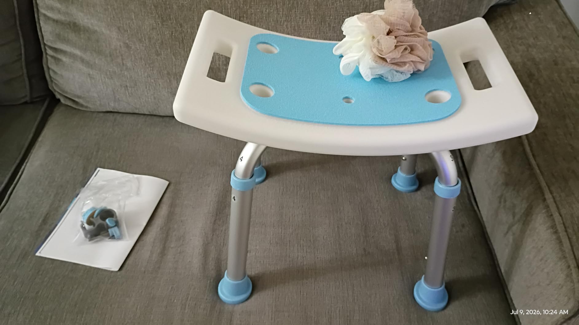 HOMLAND Shower Chair for Inside Shower, Adjustable Height Shower Stool | Shower Seat for Inside Tub Bathroom Bench Bath Chair for Elderly and Disabled, Lightweight Aluminum Frame - Light Blue customer photo 1