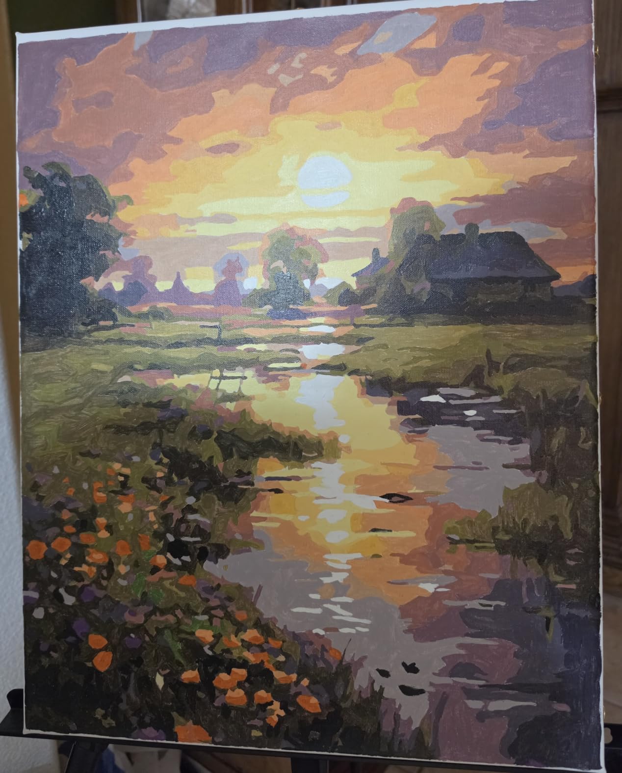 Fountor Paint by Numbers Kit for Adults Beginner, Countryside Sunset Adult Paint by Number Kits on Canvas Without Frame, Riverside Cabin Oil Paint by Numbers for Home Decor Gift 16x20 Inch customer photo 1
