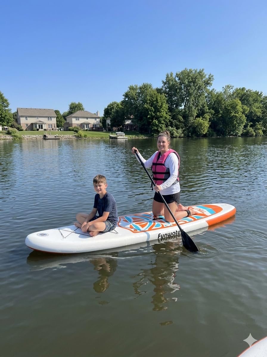 FunWater Inflatable Stand Up Paddle Board with Beginners SUP Accessories | 10'6'' SUP, Anti-Slip EVA Deck, Versatile Yoga/Big Fin Inflatable Paddle Boards for Adults & Youth of All Skill Levels customer photo 1