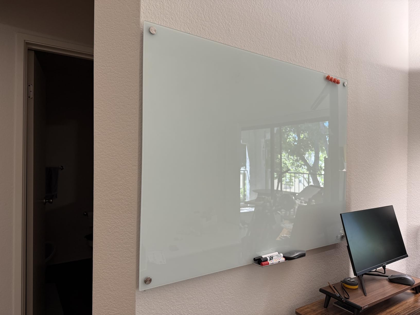 TSJ OFFICE Glass Dry-Erase Board - 48 x 36 Inches Wall Mounted Glass Whiteboard, Large Frameless Magnetic White Board for Office, Home & School, White customer photo 2