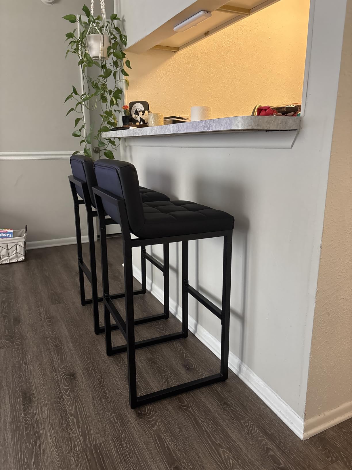 FIRAVOE Counter Height Bar Stools Set of 2, Modern Faux Leather Counter Stools with Low Back and Footrest, Upholstered Bar Chairs for Kitchen Island (Coffee Brown, 2Pcs 26