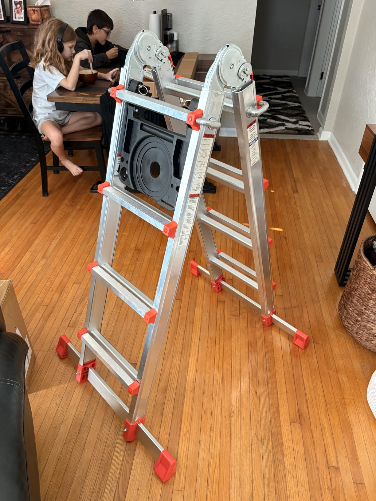 Soctone Ladder, A Frame Extension Ladder, 14 Ft Multi Position Ladder | 330 lbs Weight Rating Telescoping Ladder for Household or Outdoor Work, Multi Position with Stabilizer Bar, Orange customer photo 2