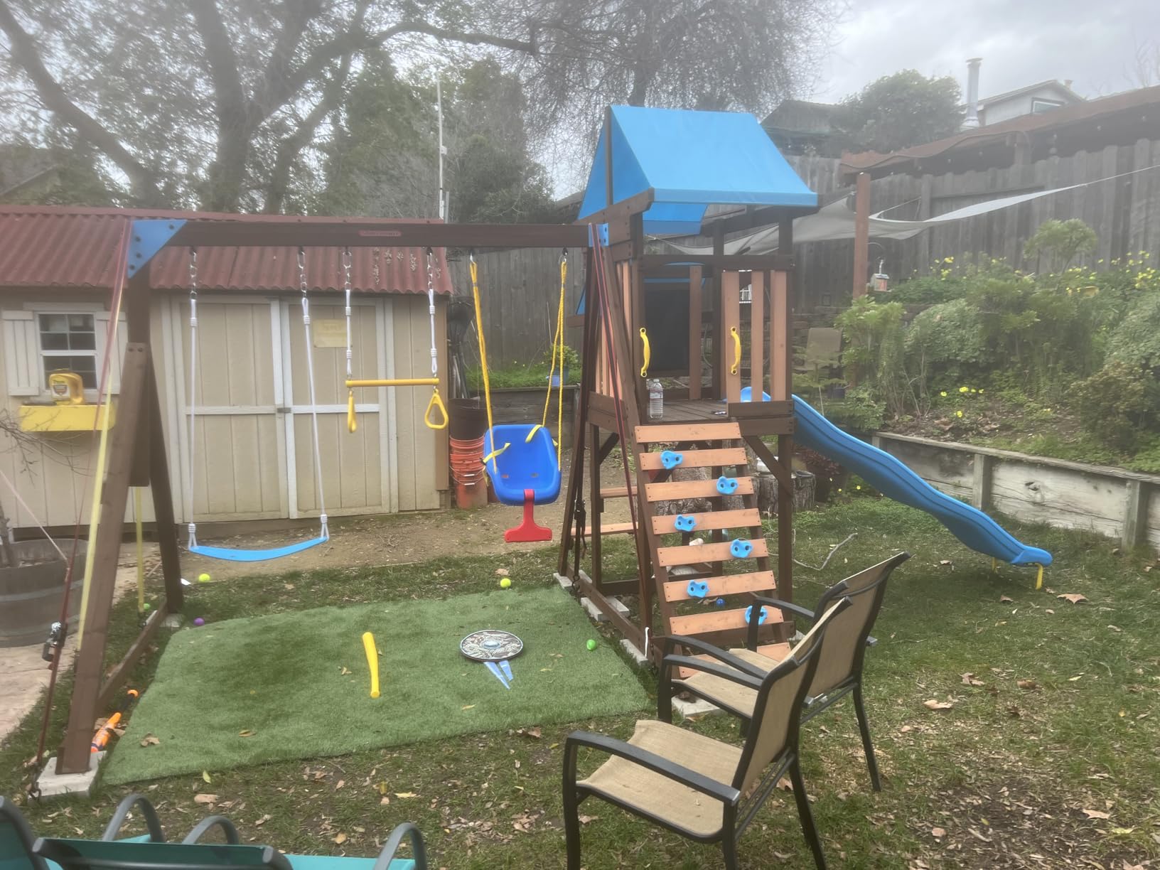 Sportspower Rosemont Cedar Wooden Swing Set with 8' Slide, 2 Adjustable Swings, Trapeze, Play Fort with Rock Climber, Sandbox, Picnic Table, Chalk Tarp & Anchor Kit, Outdoor Playset for Kids Ages 3-8 customer photo 2
