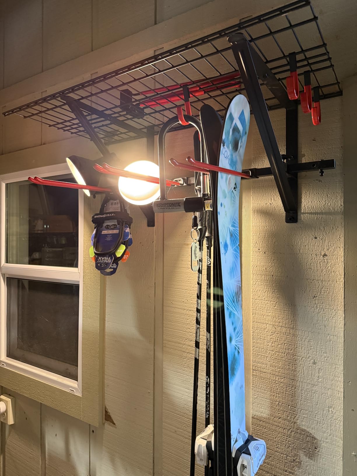 PLKOW Wall-Mounted Ski and Snowboard Storage Rack, 2-Pack | 2-pack wall rack with top shelves, movable hangers, 16-24 in adjustable spacing, and 560 lb total capacity customer photo 2