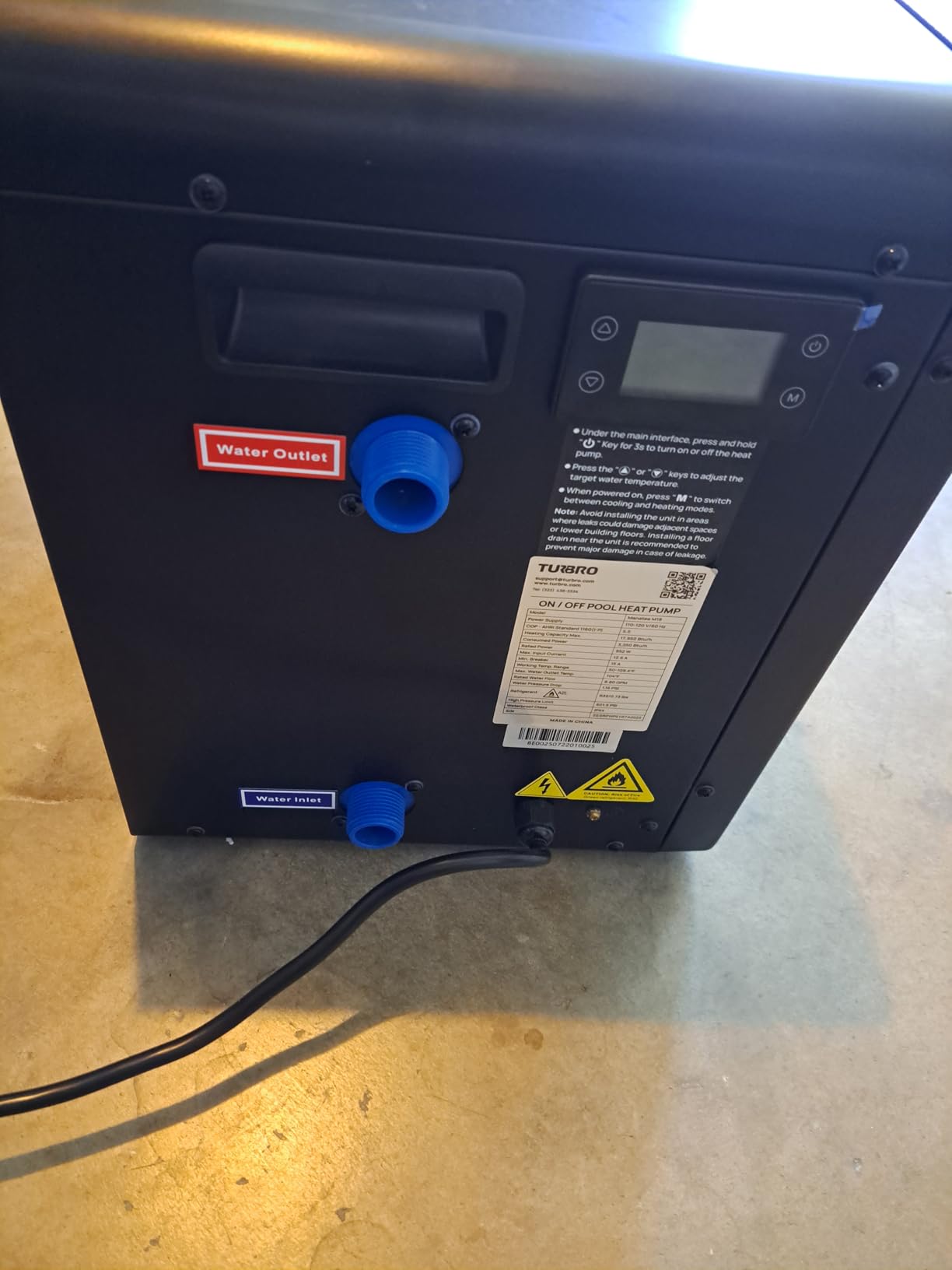 TURBRO 18,000 BTU Swimming Pool Heat Pump, up to 6,000 Gallons, 110-120V | Electric Pool Heater for Above-Ground Pools and Spas, Titanium Heat Exchanger, 5.5 COP, IPX4-Waterproof, Manatee M18 customer photo 1