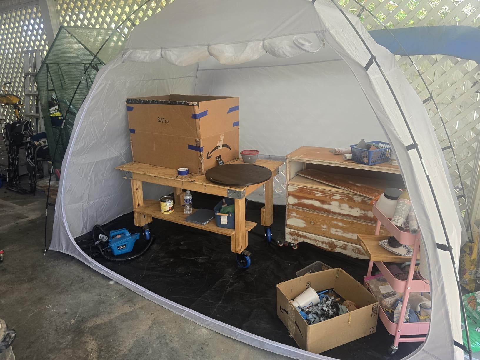 Portable Paint Booth Tent, Siebwin 10(L)x10(W)x6.2(H)ft Spray Paint Tents with Built-in Floor & Mesh Screen & Windproof Hooks, Painting Tent Station for Furniture DIY Hobby Tool, Spray Paint Shelter customer photo 2