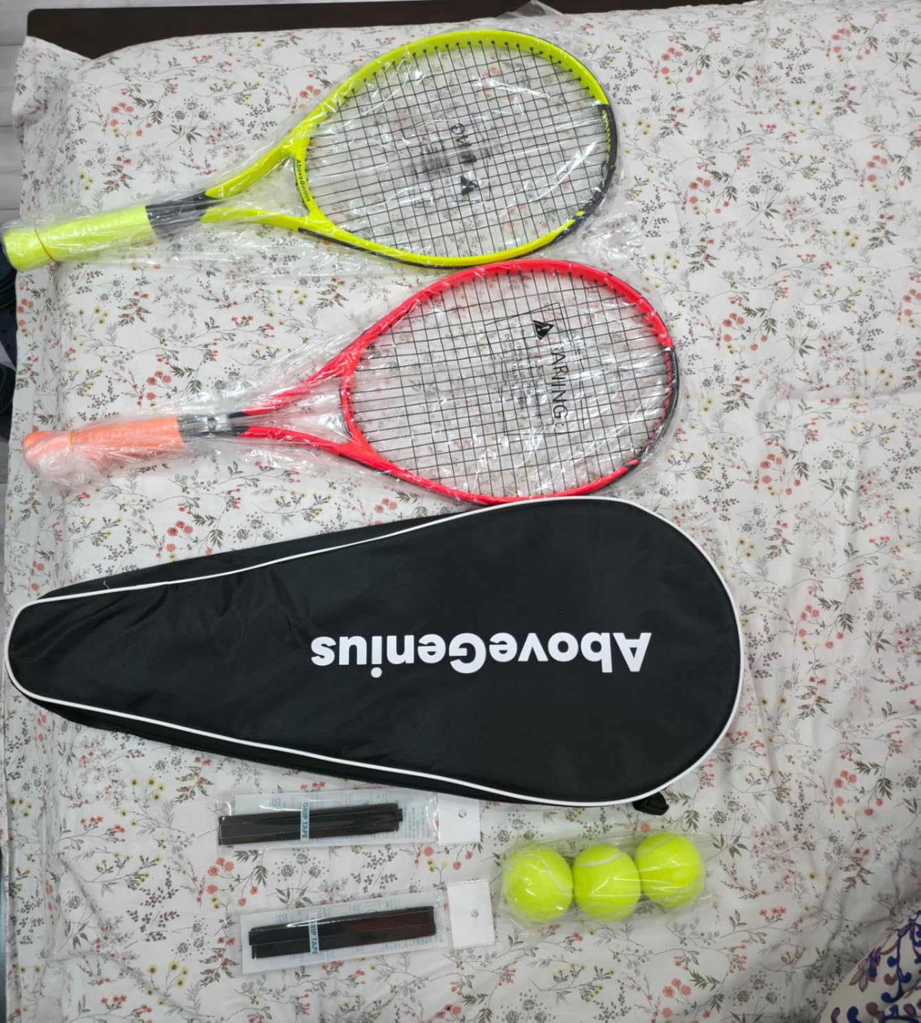 AboveGenius Neon Tennis Rackets 2 Pack for Adults- 27