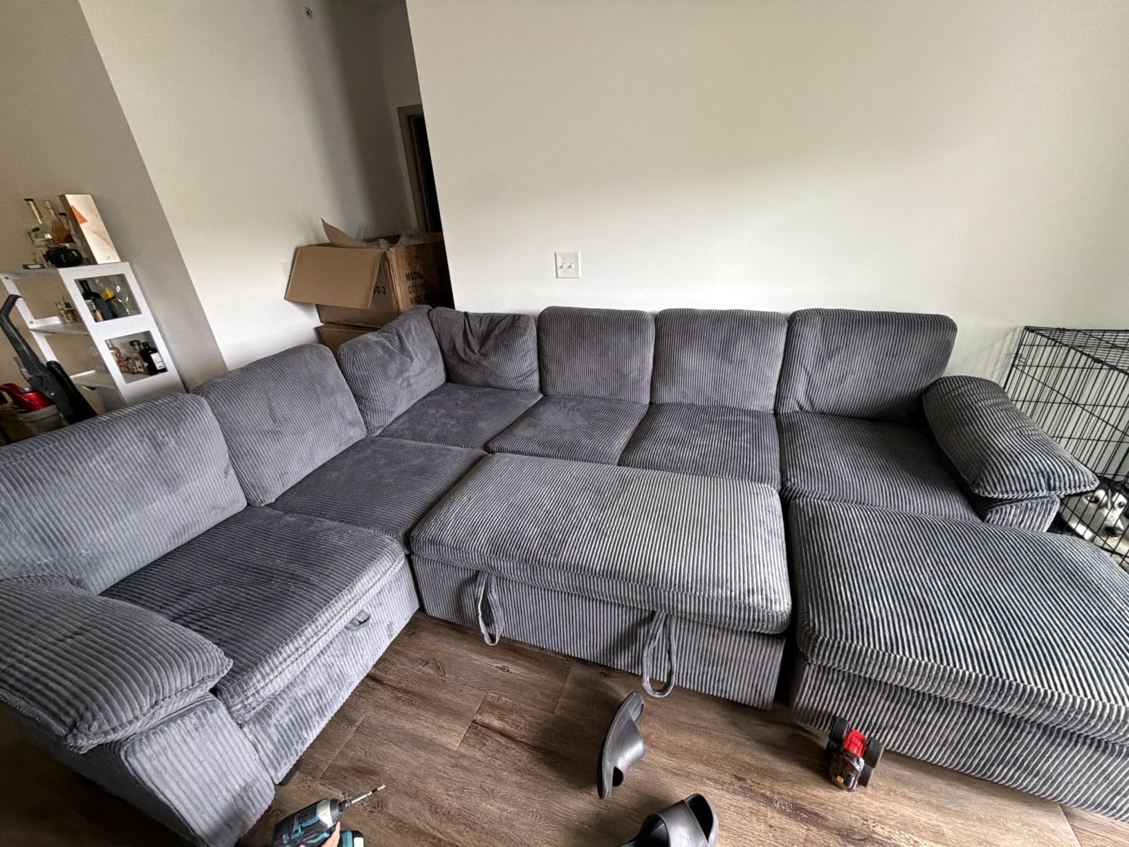 108 In L Shaped Modular Sectional Sofa Couch for Living Room, Beige | Pull Out Sleeper Bed, 7 Seat Modular Design, Hidden Storage Space, Soft Corduroy Fabric, Removable Covers, Easy Assembly customer photo 1