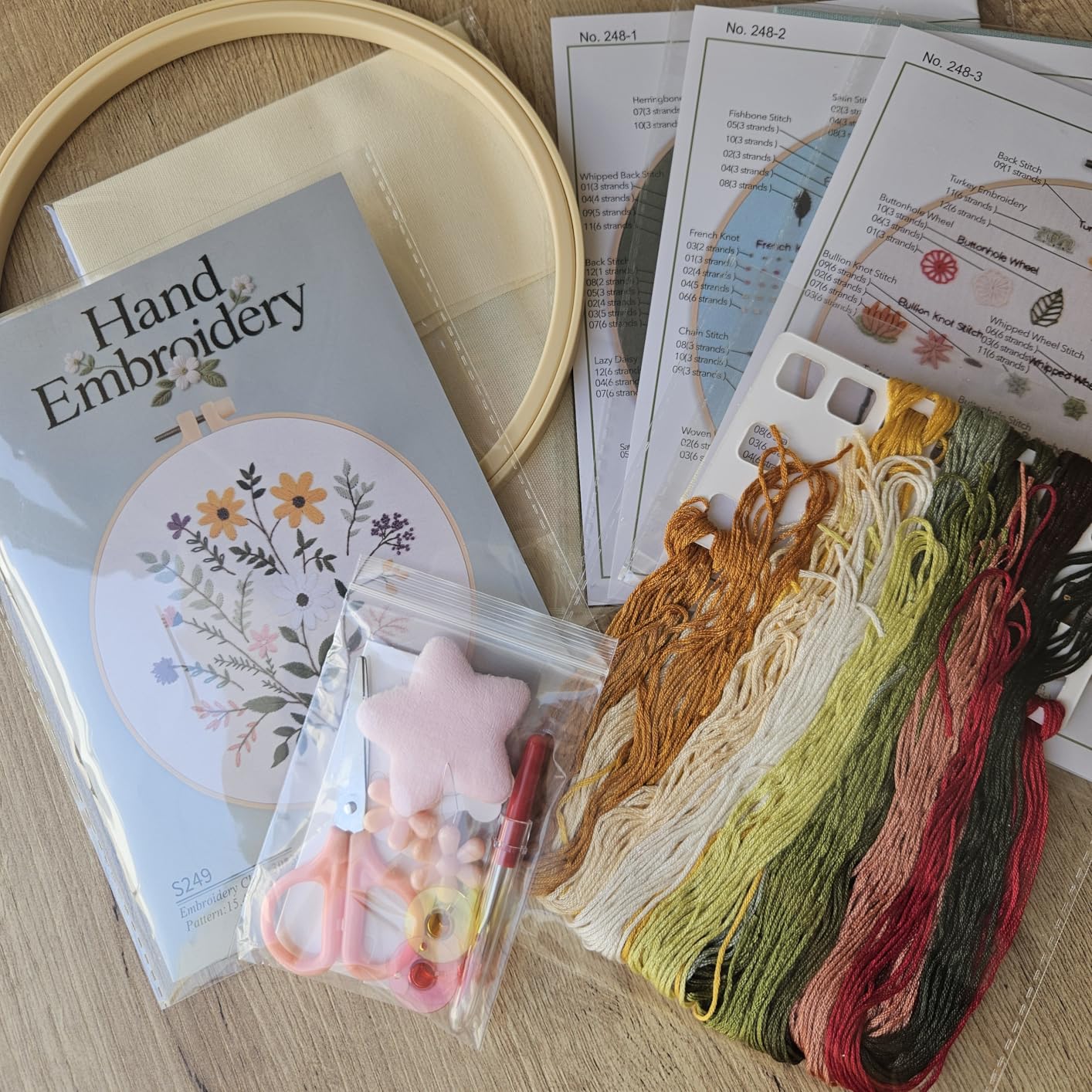 ZenHues Embroidery Kit for Beginners Adults with Level 0 Practice Sampler, 5 Pre-Printed Patterns & Video Tutorials with 7.8