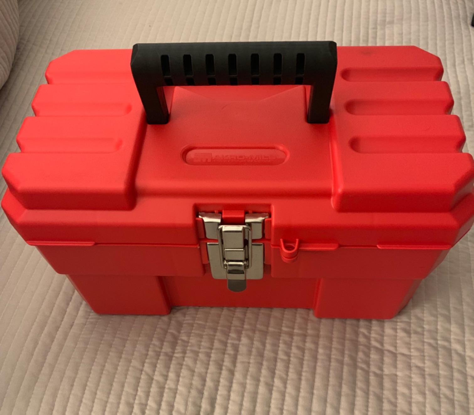 Akro-Mils 14-Inch Plastic Toolbox with Removable Tray, Steel Latch & Padlock Eye, Industrial-Grade Tool Box for Tools, Crafts, First Aid & Hobby Supplies, 14