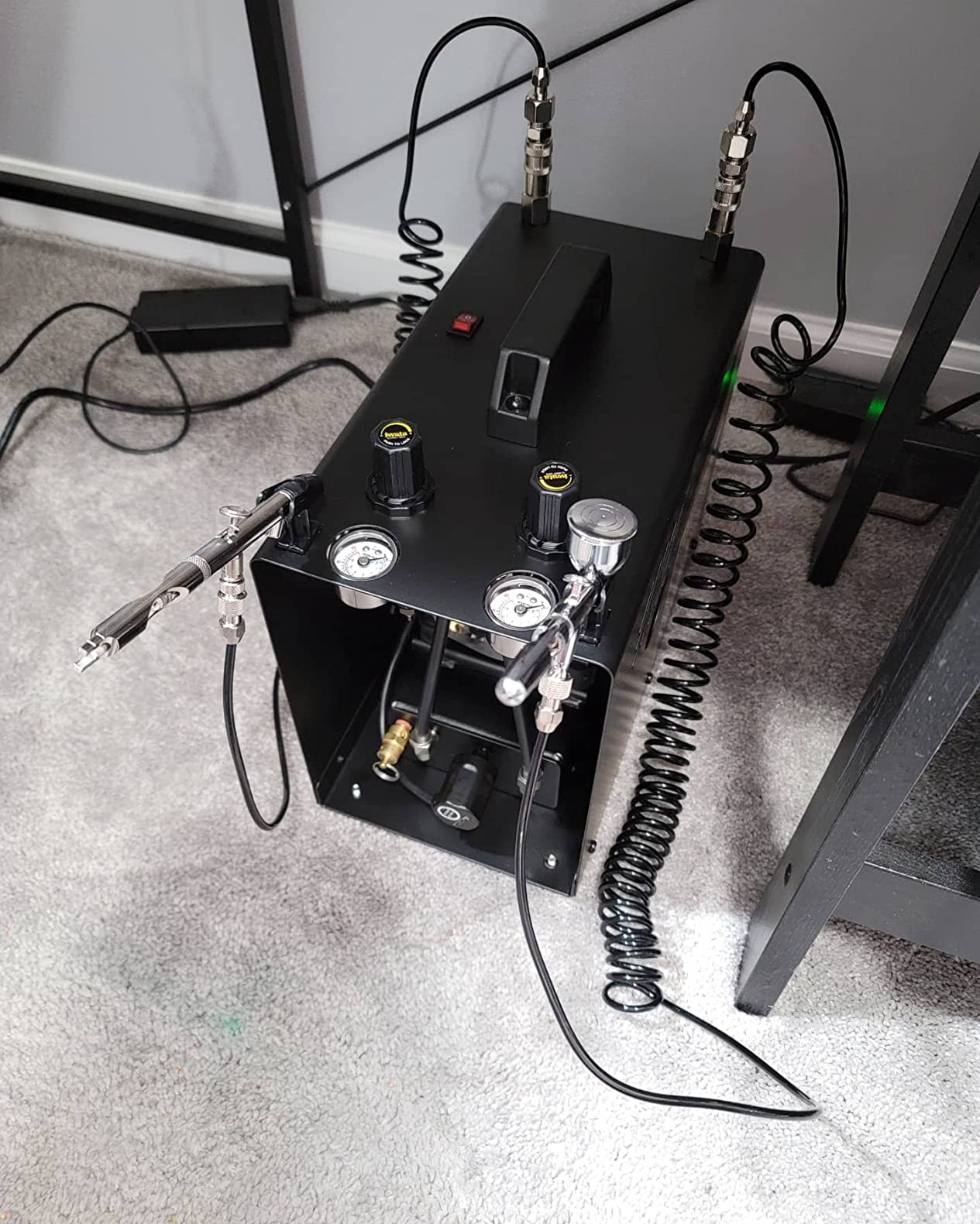 Iwata Power Jet Pro Dual Airbrush Compressor with 2L Air Tank, Dual Regulators, Auto Shut-Off Technology, 1-50 PSI Adjustable Output, Includes Hoses & Airbrush Adapters. 110-120V 60Hz customer photo 1