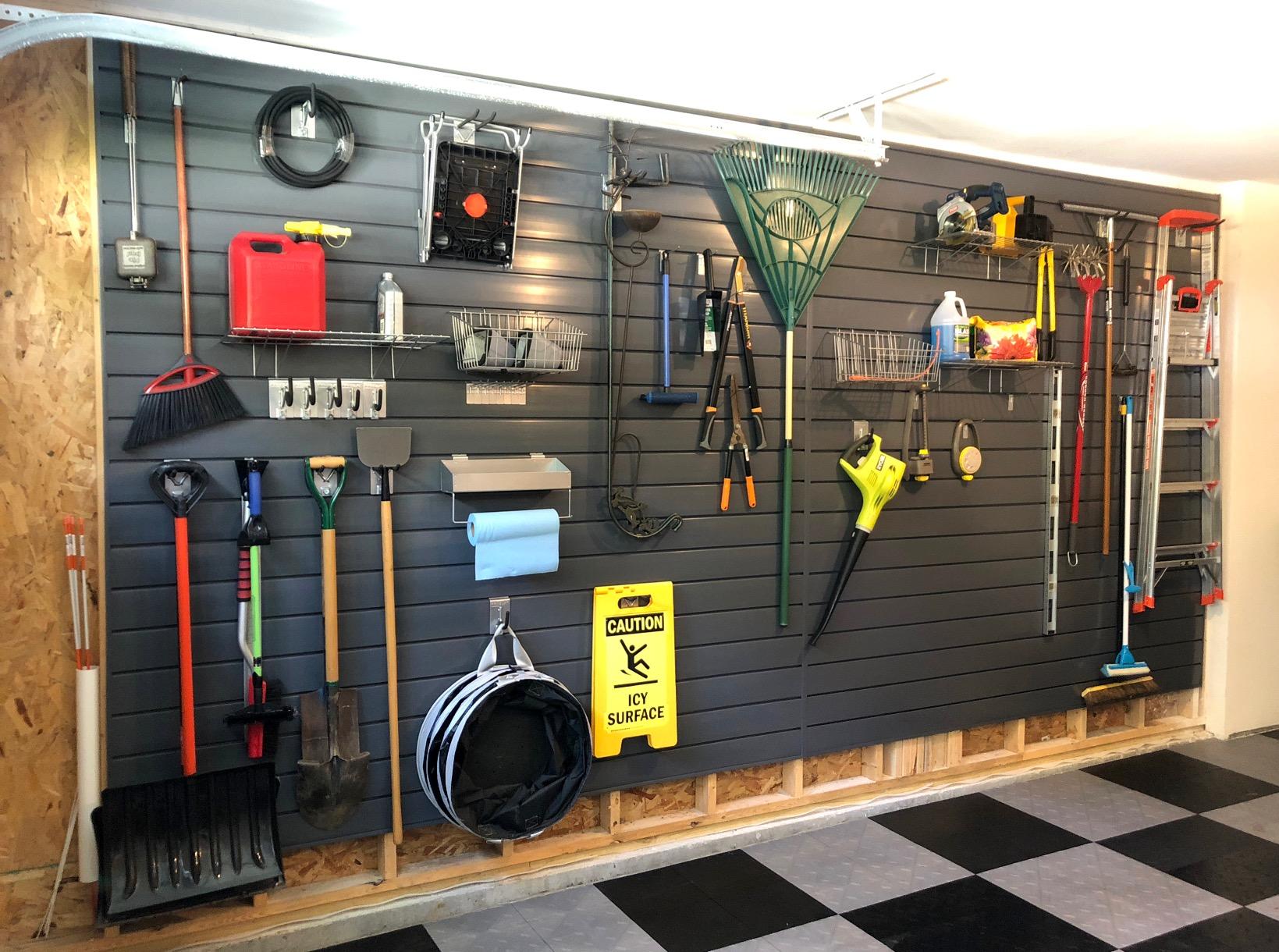 Proslat 88105 Heavy Duty PVC Slatwall Garage Organizer, 8-Feet by 4-Feet Section, 10 Panels, Charcoal (Dark Grey) customer photo 1