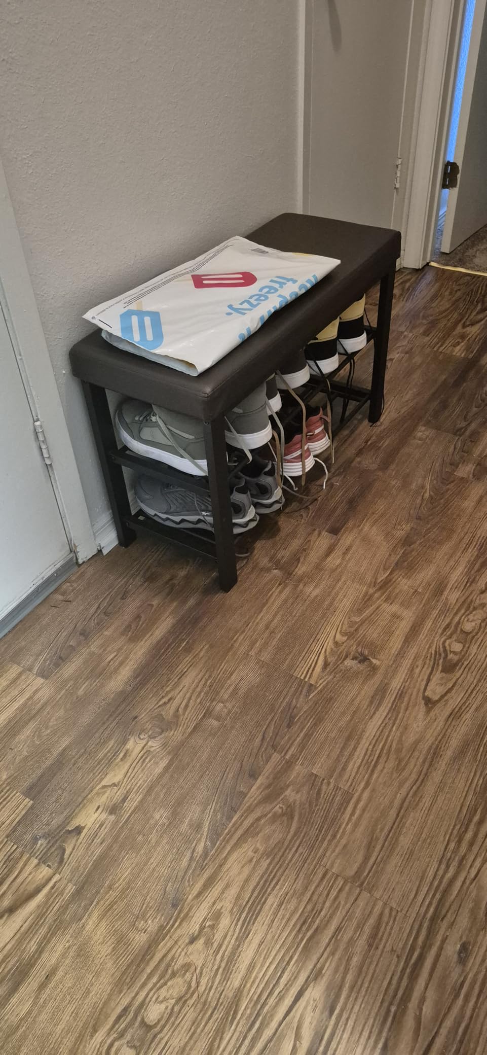 SONGMICS Shoe Bench, 3-Tier Storage Organizer, Foam Padded Seat customer photo 2