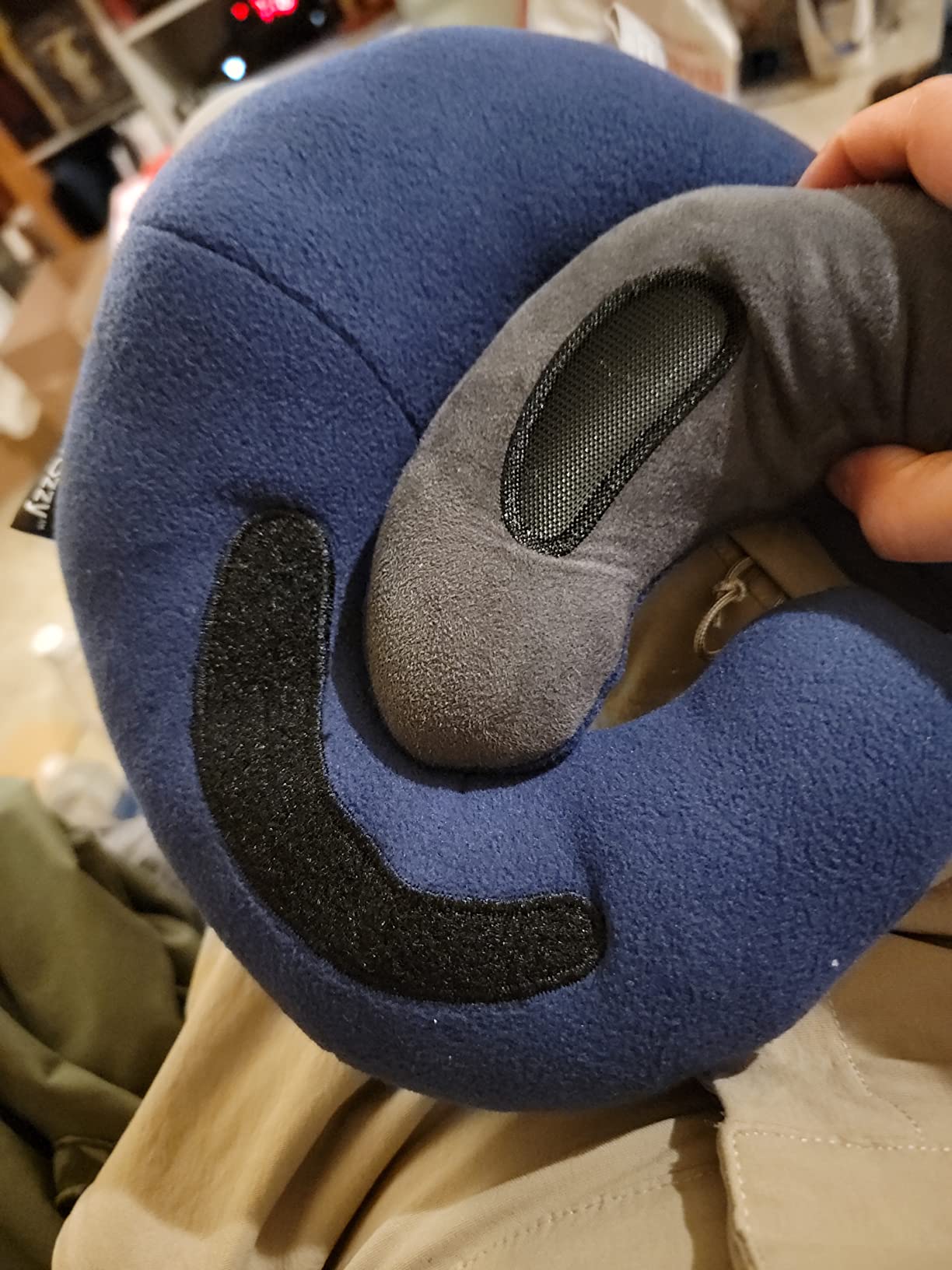 BCOZZY Travel Neck Pillow for Airplane - Patented Head, Neck & Chin Support. Soft, Adjustable Pillow for Comfortable Resting on Long Flights, Car Rides & Recliners. Washable, Carry Bag, Large, Navy customer photo 1