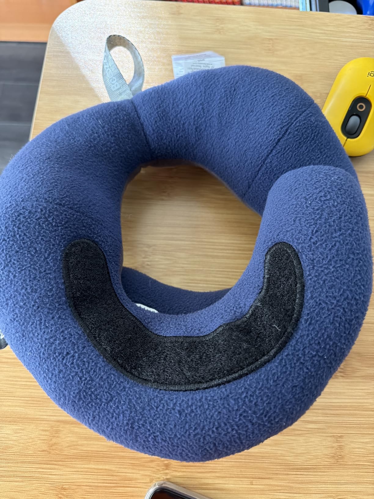 BCOZZY Travel Neck Pillow for Airplane - Patented Head, Neck & Chin Support. Soft, Adjustable Pillow for Comfortable Resting on Long Flights, Car Rides & Recliners. Washable, Carry Bag, Large, Navy customer photo 2