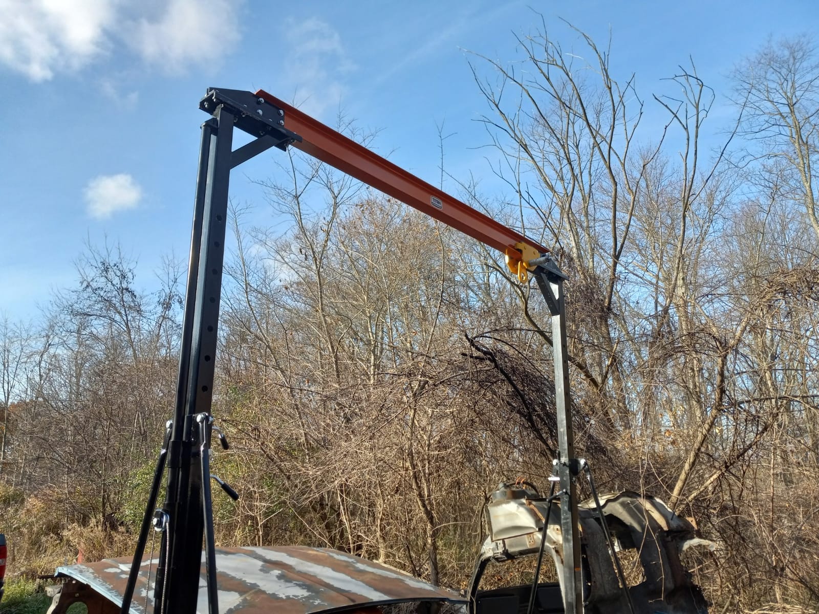 Titan Attachments Telescoping Gantry Crane, 1 Ton Capacity, Shop Hoist Lift Rated 2,000 LB, Portable Design with Locking Wheels, Adjustable Height up to 12 FT, Durable Steel Construction, Frame Only customer photo 1