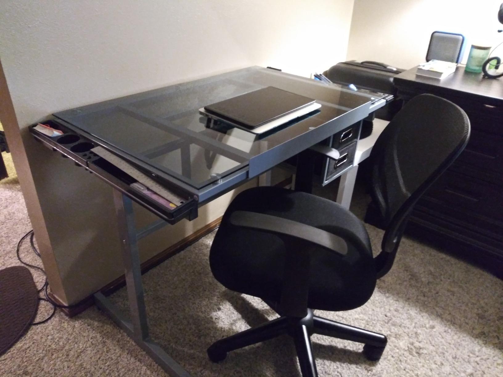 Yaheetech Glass Drafting Table with Storage, Adjustable Art Drawing Desk customer photo 1