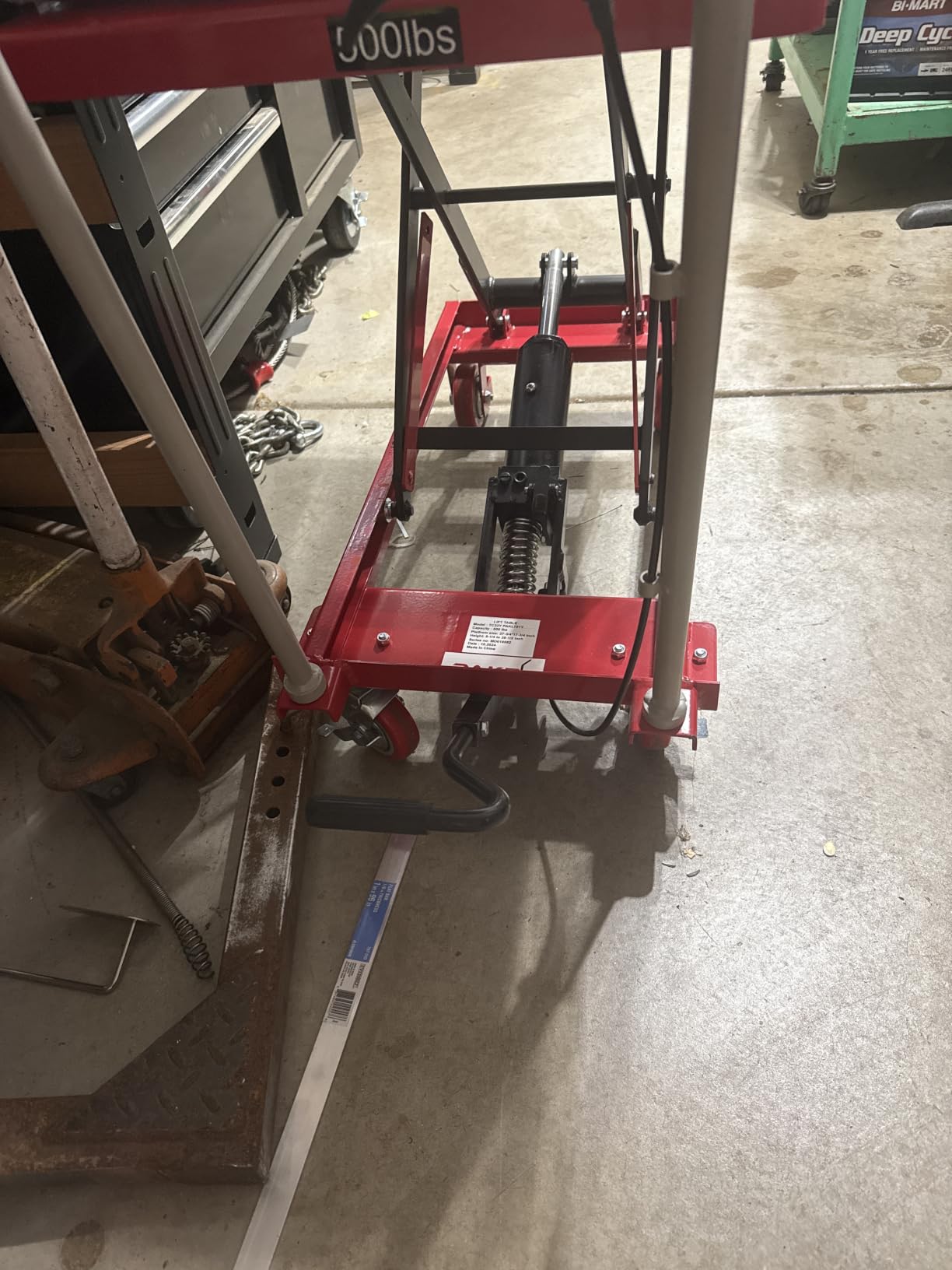 Hydraulic Scissor Lift Table Cart, 500 lb. Cap, 27.75