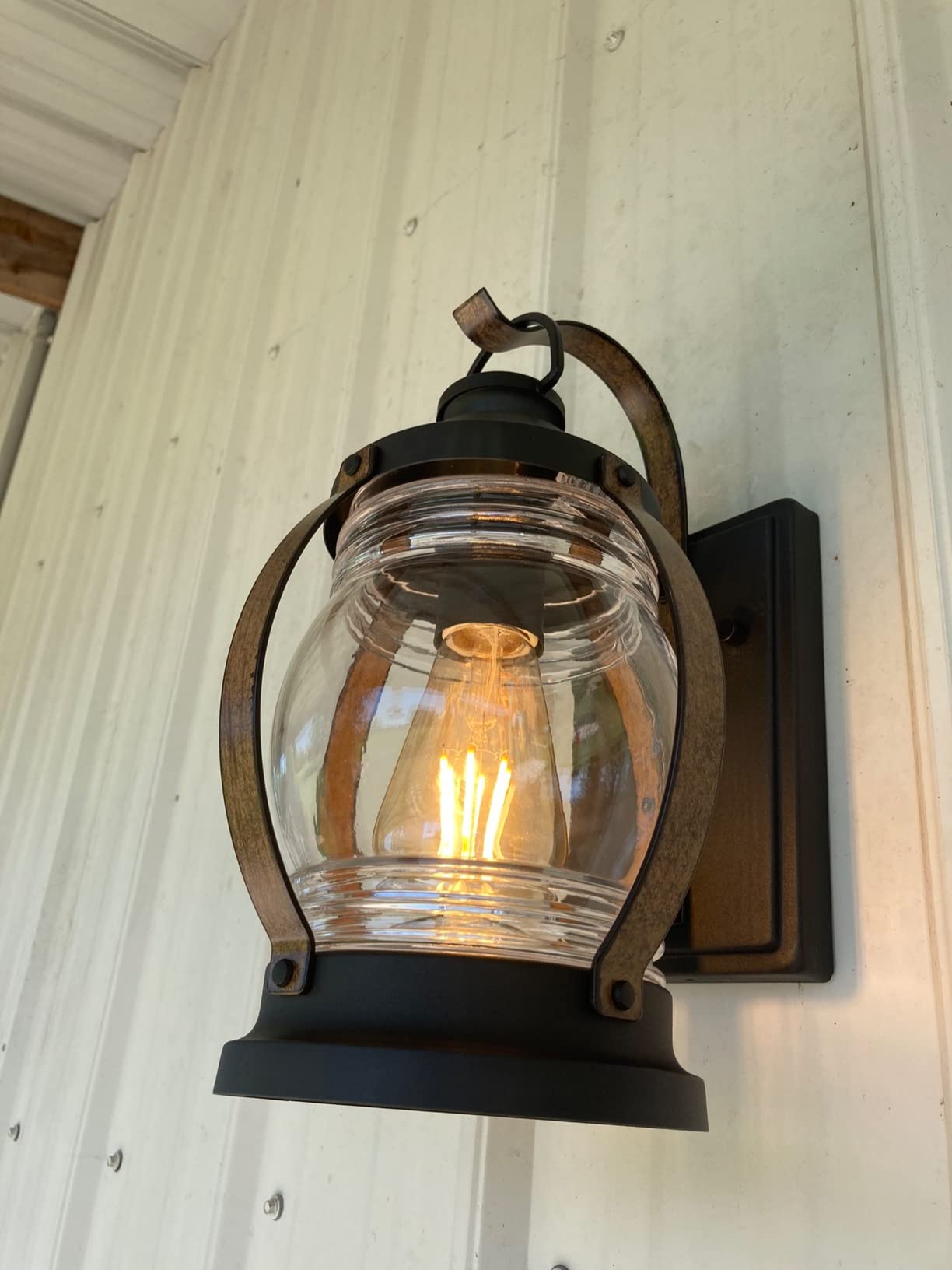 Westinghouse 6335100 Canyon One-Light Outdoor Wall Fixture, Textured Black and Barnwood Finish with Clear Glass customer photo 2