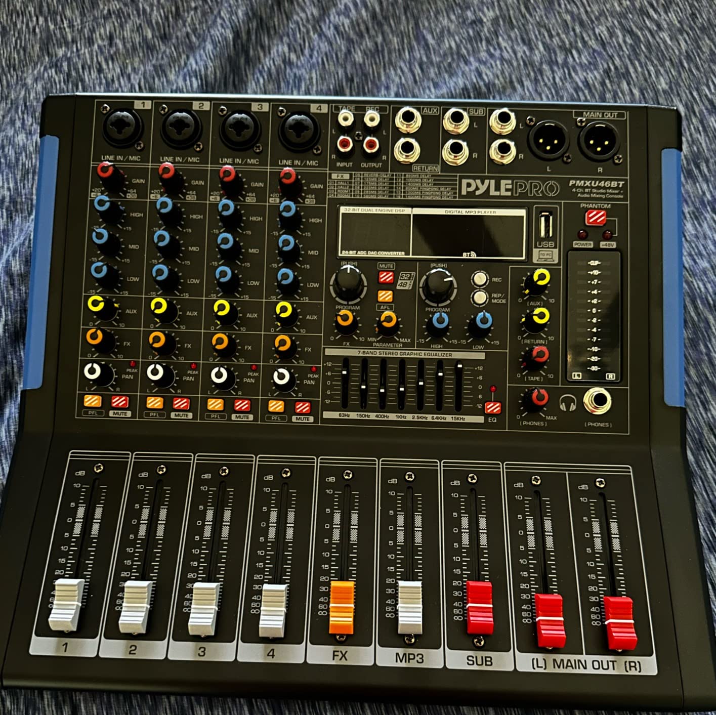 Pyle 12-Channel Console Style Audio Mixer with Bluetooth - DJ Sound Controller, 8 XLR / Combo Inputs, Sub Out, +48V Phantom, USB-A In, 16 DSP Effects, MP3 Player, 7-Band EQ - PMXU128BT customer photo 1