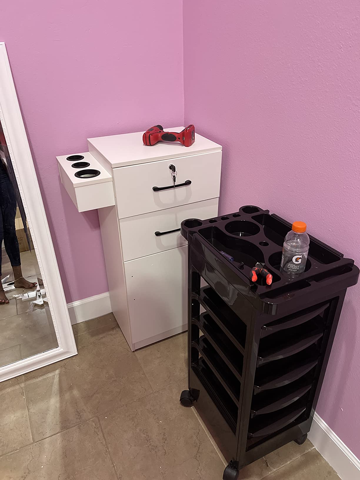BarberPub Locking Stroage Cabinet, Barber Station with Holder, White 2021 customer photo 2