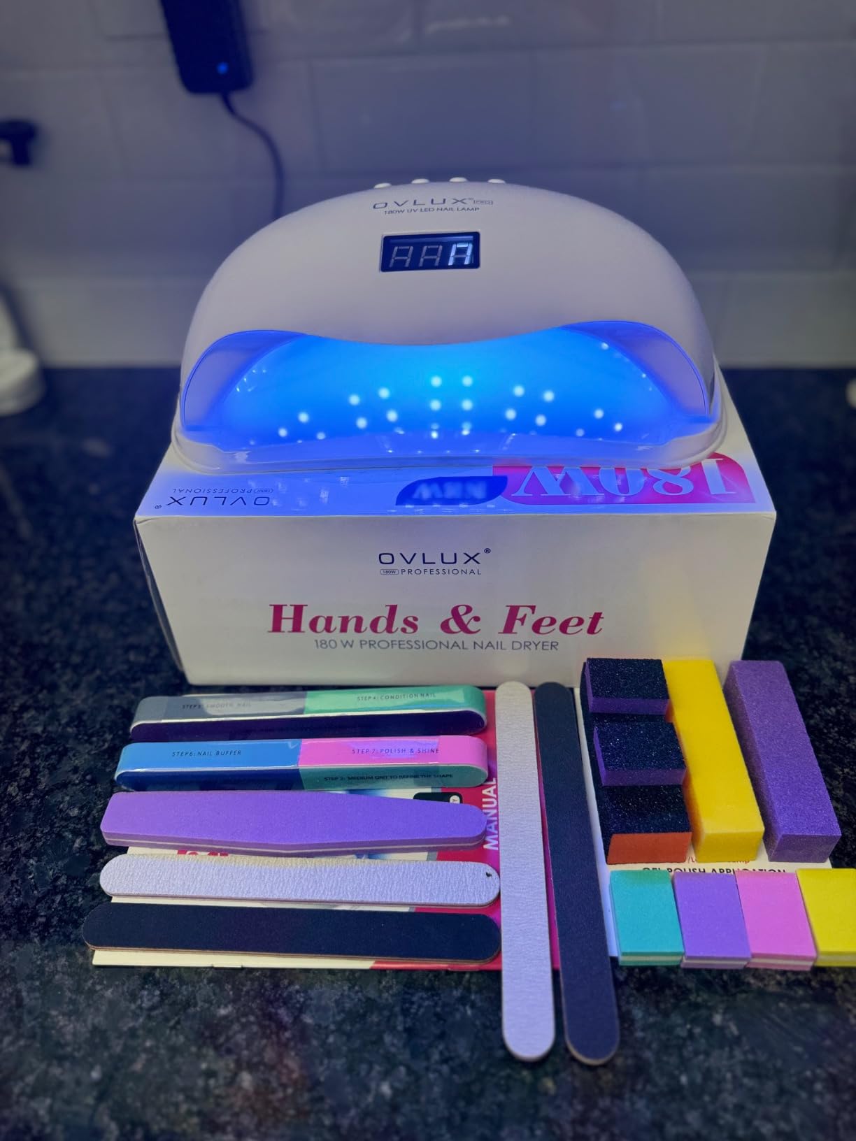 OVLUX 180W UV LED Nail Lamp Professional – Fast Gel Nail Dryer with 57 LEDs, LCD Countdown, Auto Sensor & Low Heat Mode, UV Light for Gel Nails, Salon & Home, Nail Buffer & File Set customer photo 2
