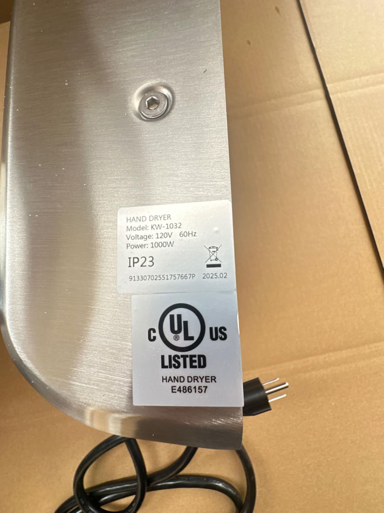 Hand Dryer for Bathroom Commerical,UL Listed and ADA Compliant Automatic Electric Plug in Hand Blower,Cold/Hot air switchable,High Speed 1000W,70dB,Brushed Stainless Steel Cover,Wall Mounted customer photo 2