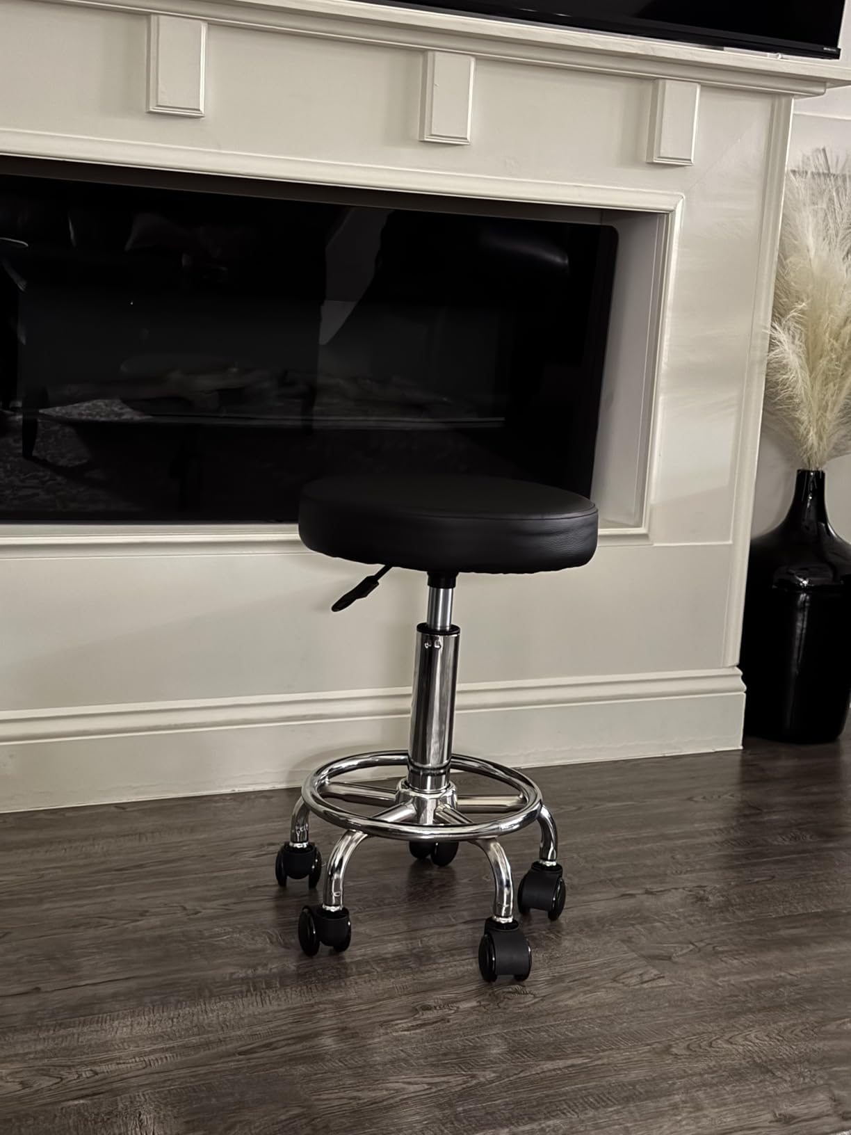 KKTONER PU Leather Round Rolling Stool with Foot Rest Swivel Height Adjustable Stool Spa Drafting Salon Tattoo Work Office Massage Task Chair White Small (White) customer photo 1