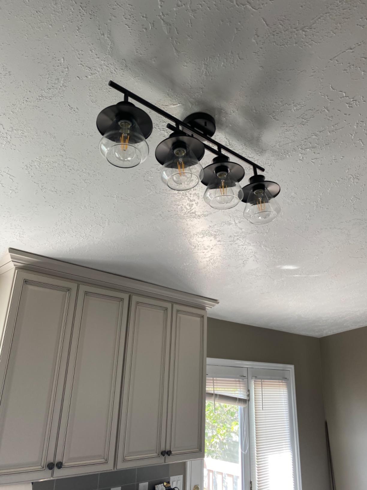 Globe Electric 59530 4-Light Complete Track Lighting Kit, Dark Bronze, Clear Glass Bell Shaped Shades, Ceiling Light Fixture, Ideal for Kitchen and Dining Room, LED Bulb Compatible customer photo 1