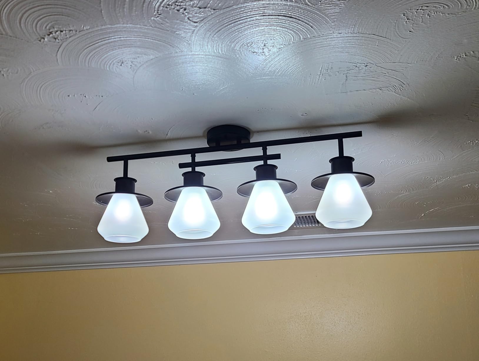 Globe Electric 59530 4-Light Complete Track Lighting Kit, Dark Bronze, Clear Glass Bell Shaped Shades, Ceiling Light Fixture, Ideal for Kitchen and Dining Room, LED Bulb Compatible customer photo 2