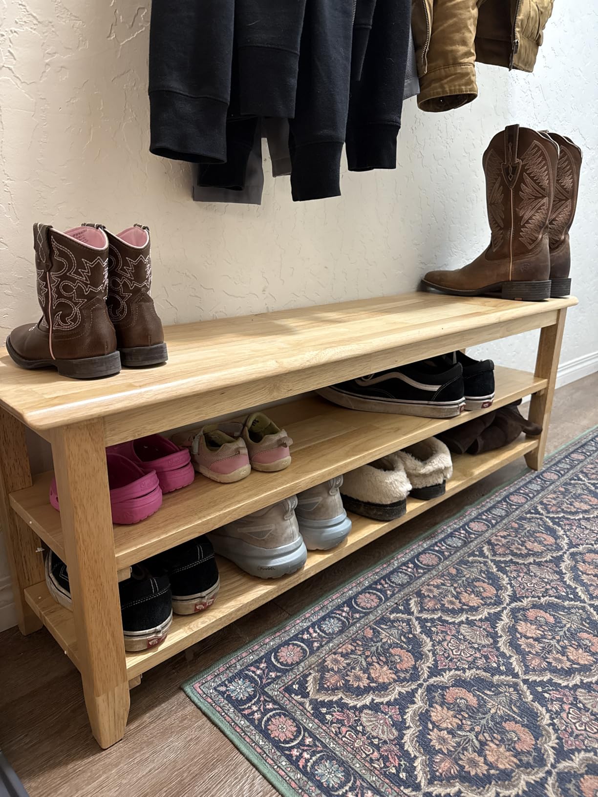 XKZG Shoe Rack Bench Wooden Shoe Storage Bench Entryway Bench, Brown, 23.6