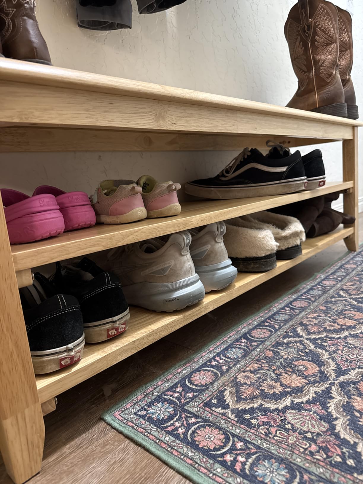 XKZG Shoe Rack Bench Wooden Shoe Storage Bench Entryway Bench, Brown, 23.6