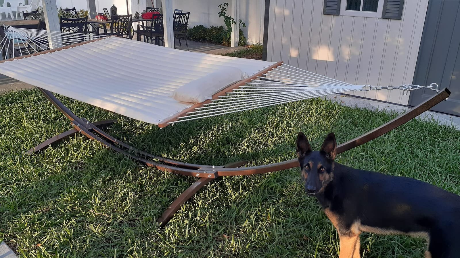 15 Ft Indoor/Outdoor Powder Coated Galvanized Steel Arc Hammock Stand. Strongest Supports Single/Double Hammock Bed.(Bronze) customer photo 2