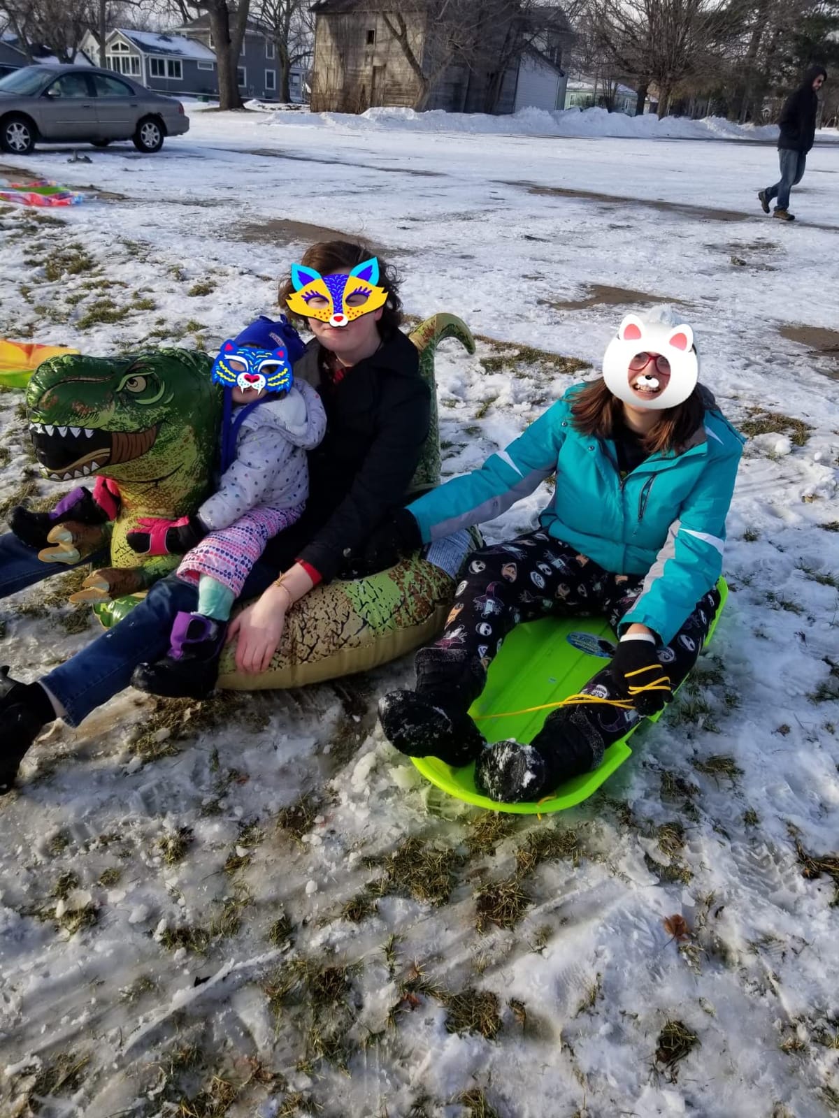 Dinosaur Snow Tube, FindUWill 64.9 inch Large Inflatable Snow Sled with Handles, Heavy Duty Snow Tubes Sledding for Kids and Adults (Reinforced Double-Layers Bottom) customer photo 1