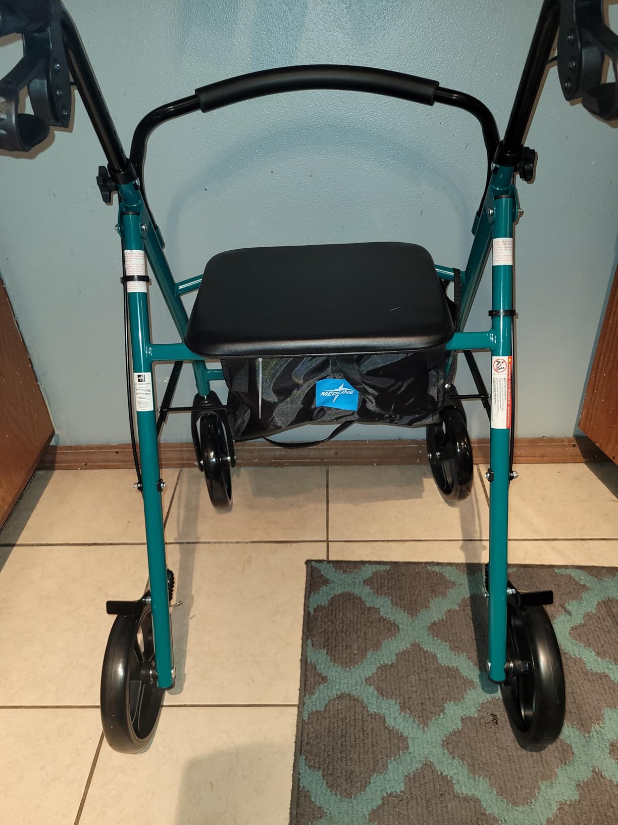 Medline Standard Adult Steel Rollator Walker Aid, Light Blue, 300 lb. Weight Capacity, 8” Wheels, Foldable, Adjustable Handles, Rolling Walker for Seniors customer photo 2