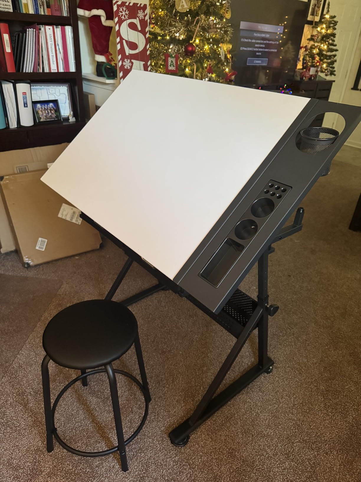 Yaheetech Adjustable Drafting Table Art Desk,Storage Drawers & Stool,Black customer photo 2