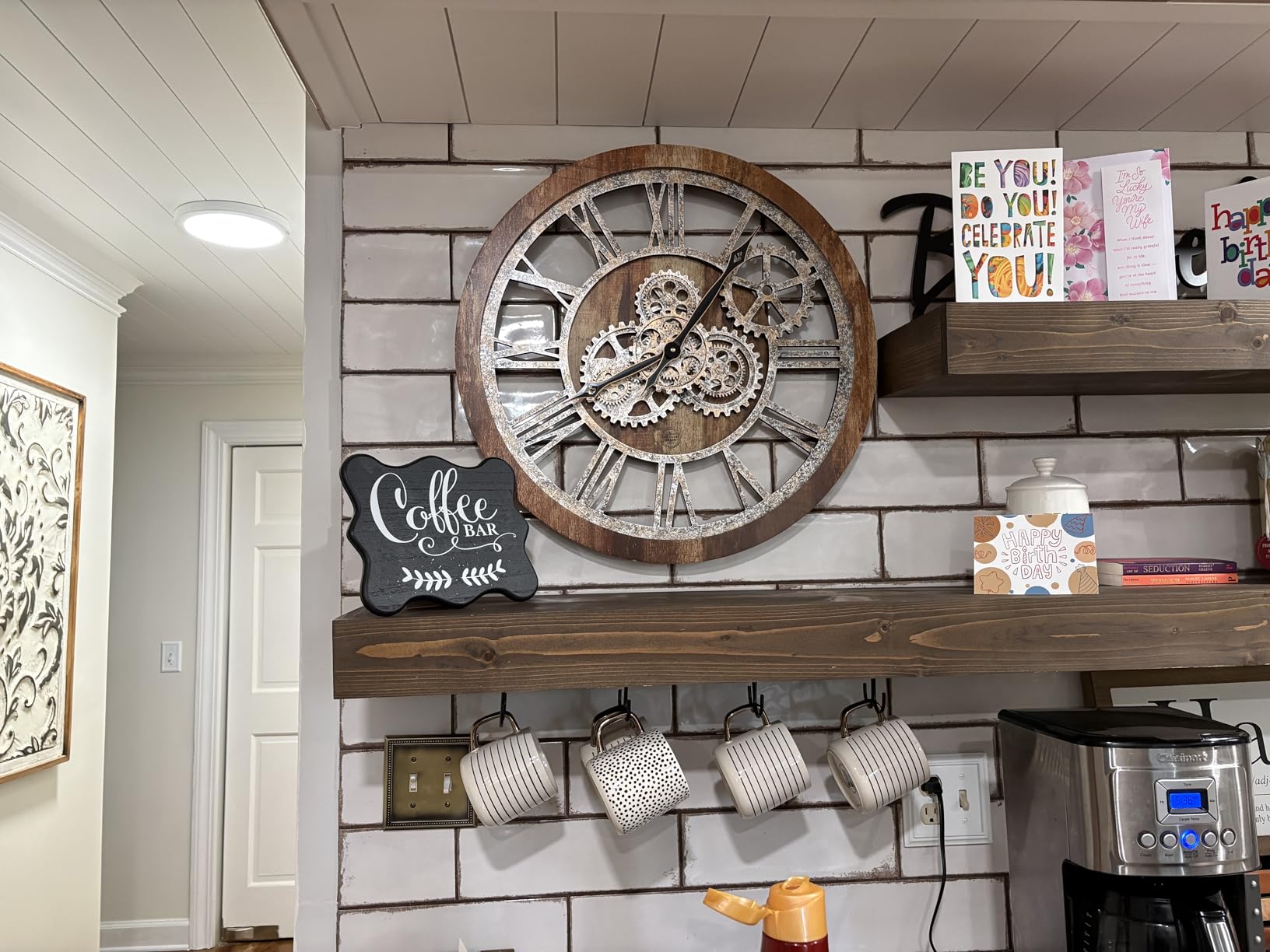 ImprovingLife The Original Real Moving Gear Wall Clock Vintage Industrial Oversized Rustic Farmhouse (24 inch (60cm), Vintage Black Wood and Bronze) customer photo 1