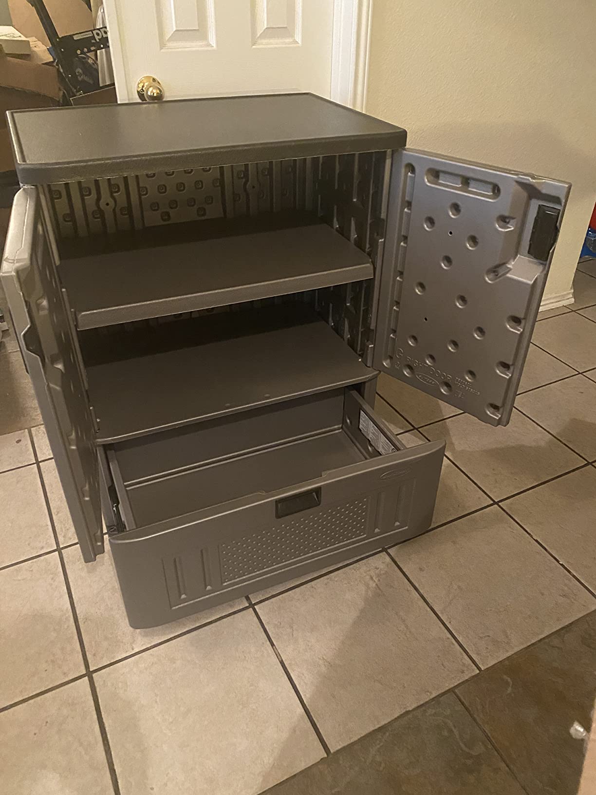 Suncast Base Storage Cabinet, Lockable Single-Drawer Organizer, Platinum customer photo 1