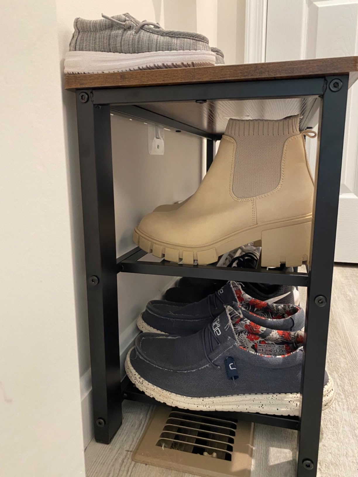 Simple Houseware Wooden Top Shoe Rack Bench with Bins, Rustic Brown customer photo 2