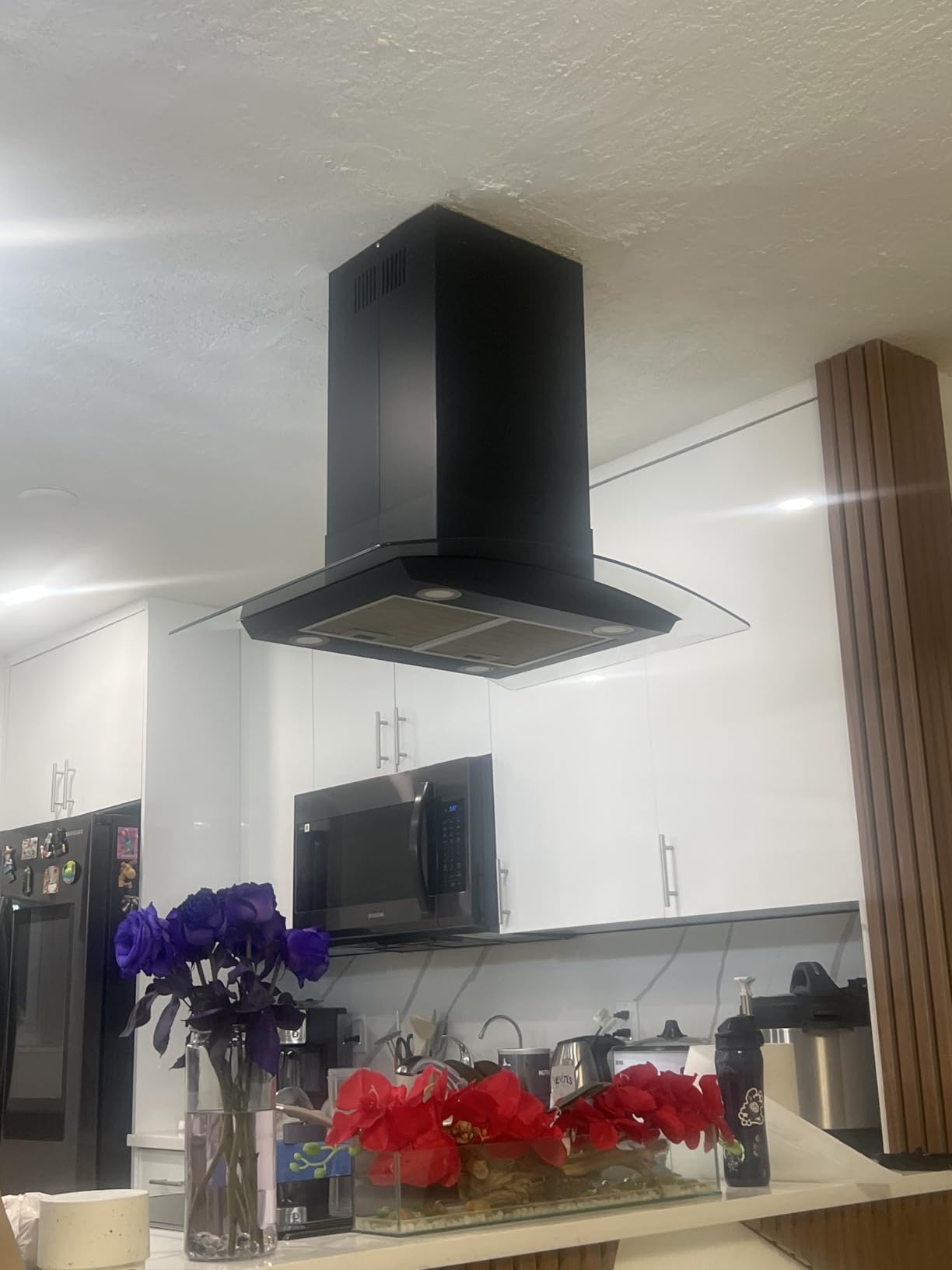 JOEAONZ 36 inch Island Range Hood 700CFM Black Painted Stainless Steel, Gesture & Touch Control Panel Ceiling Mount Kitchen Vent Hood Ducted/Ductless Convertible Extractor, Exhaust Fan 4 LED Lights customer photo 2