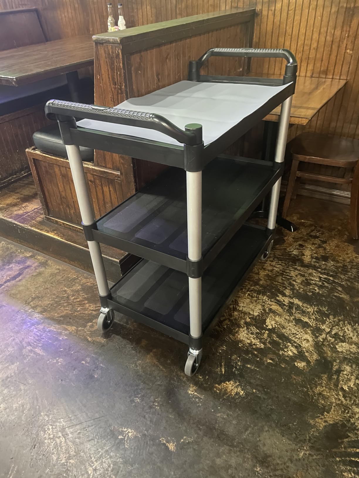 Plastic Commercial Cart Large Size, Restaurant Cart with Wheels Lockable, Heavy Duty Utility Service Cart for Foodservice, Commercial,Office, Warehouse, Black, 40.15X 19.29x 38.97 inches. customer photo 2